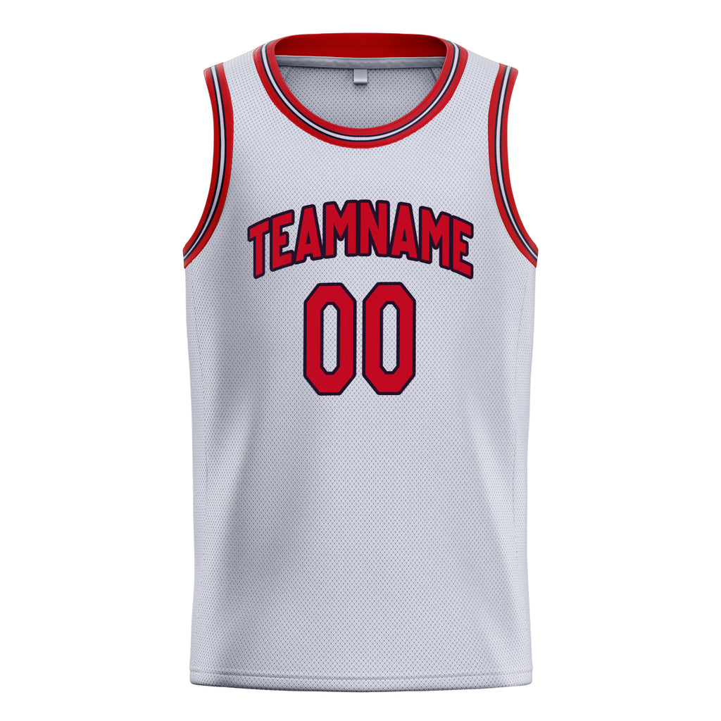 Personalized White & Red Solid Color Basketball Jersey