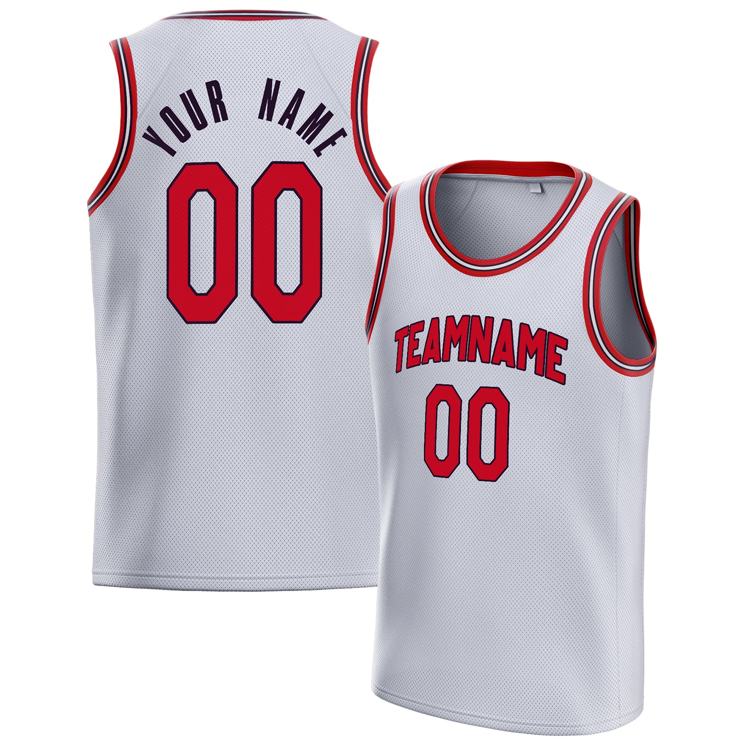 Personalized White & Red Solid Color Basketball Jersey