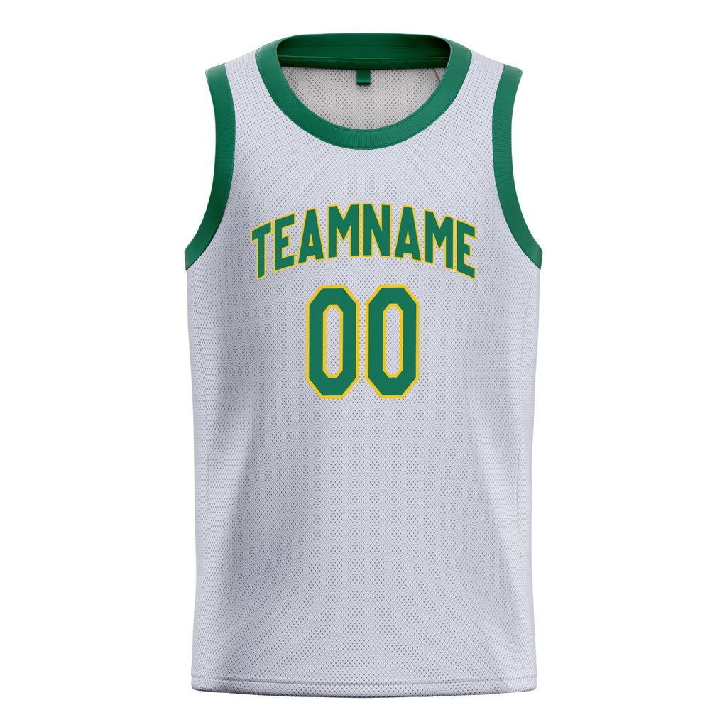 Personalized White & Green Solid Color Basketball Jersey
