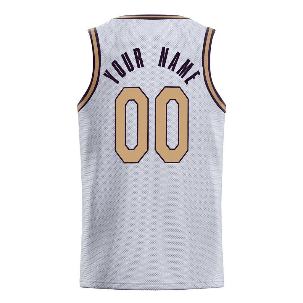 Personalized White & Old Gold Solid Color Basketball Jersey