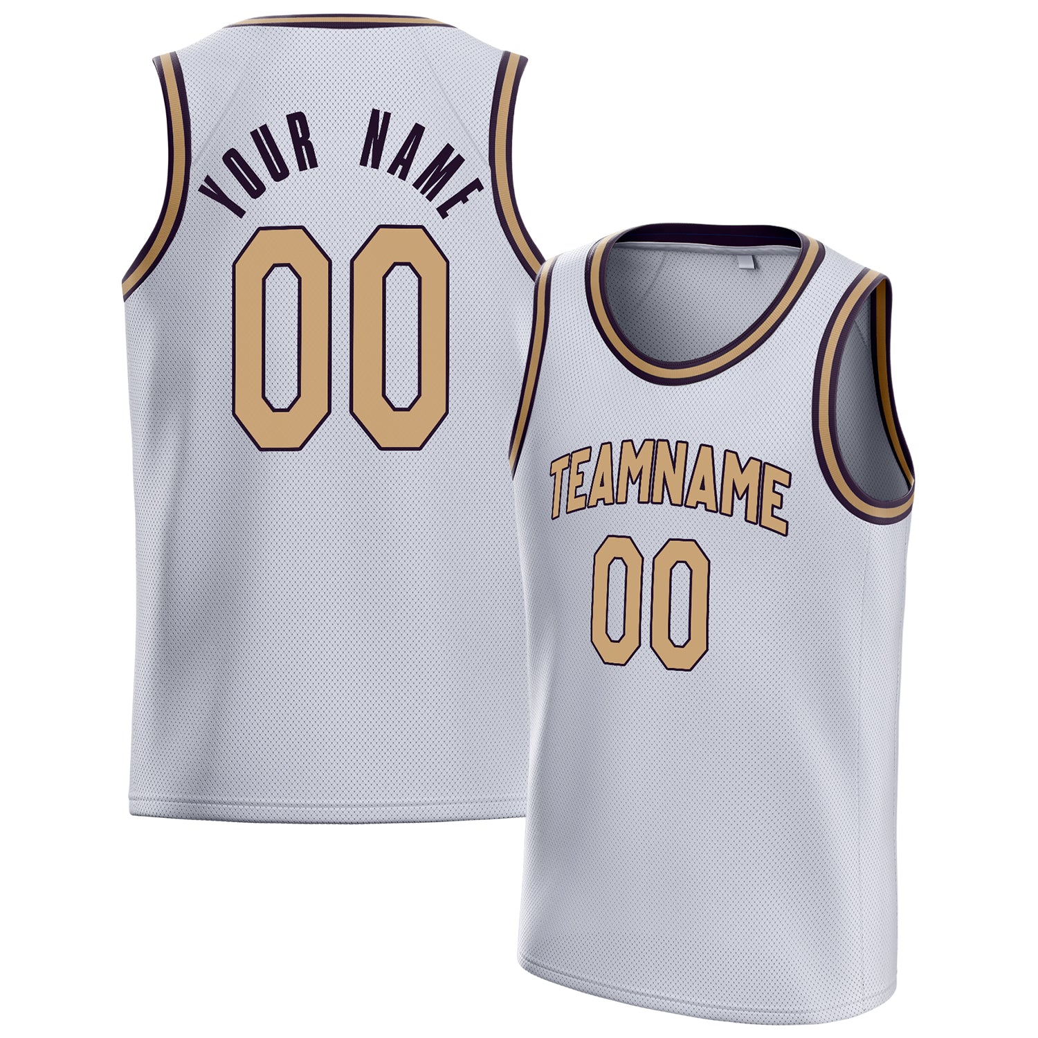 Personalized White & Old Gold Solid Color Basketball Jersey