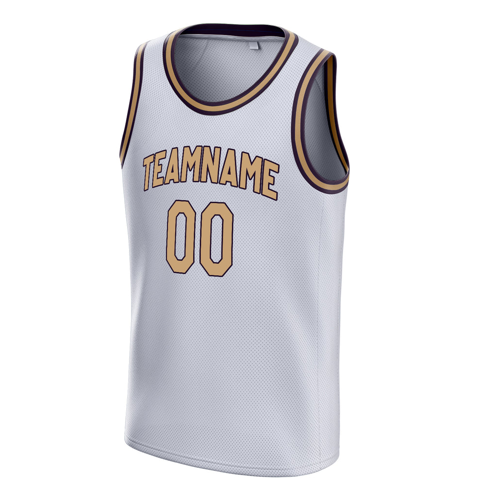 Personalized White & Old Gold Solid Color Basketball Jersey