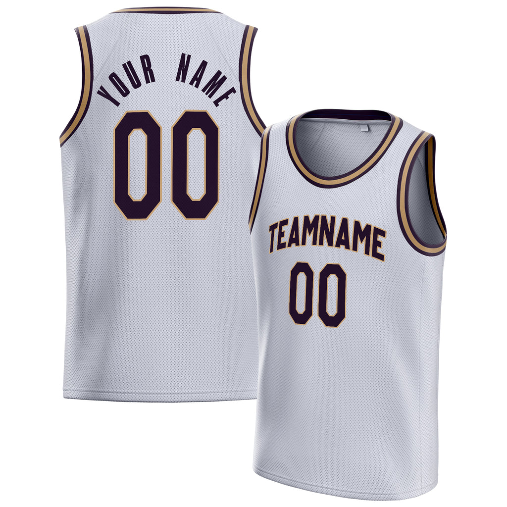 Personalized White & Black Solid Color Basketball Jersey