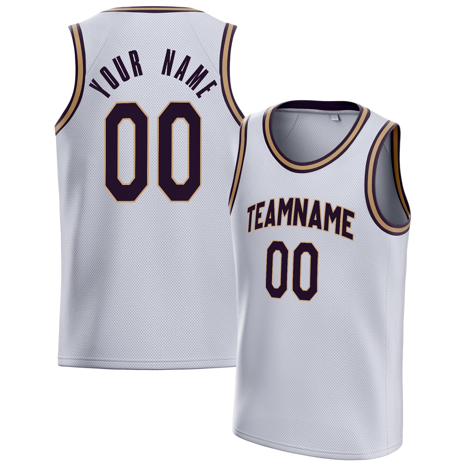 Personalized White & Black Solid Color Basketball Jersey