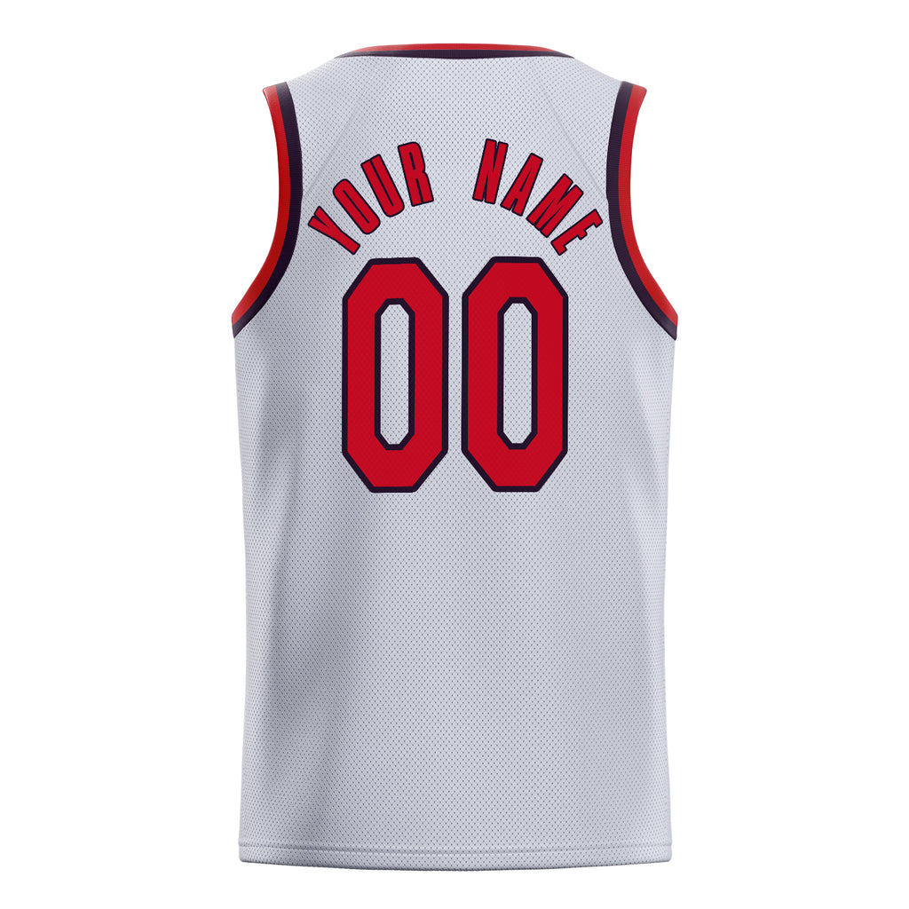Personalized White & Red Solid Color Basketball Jersey