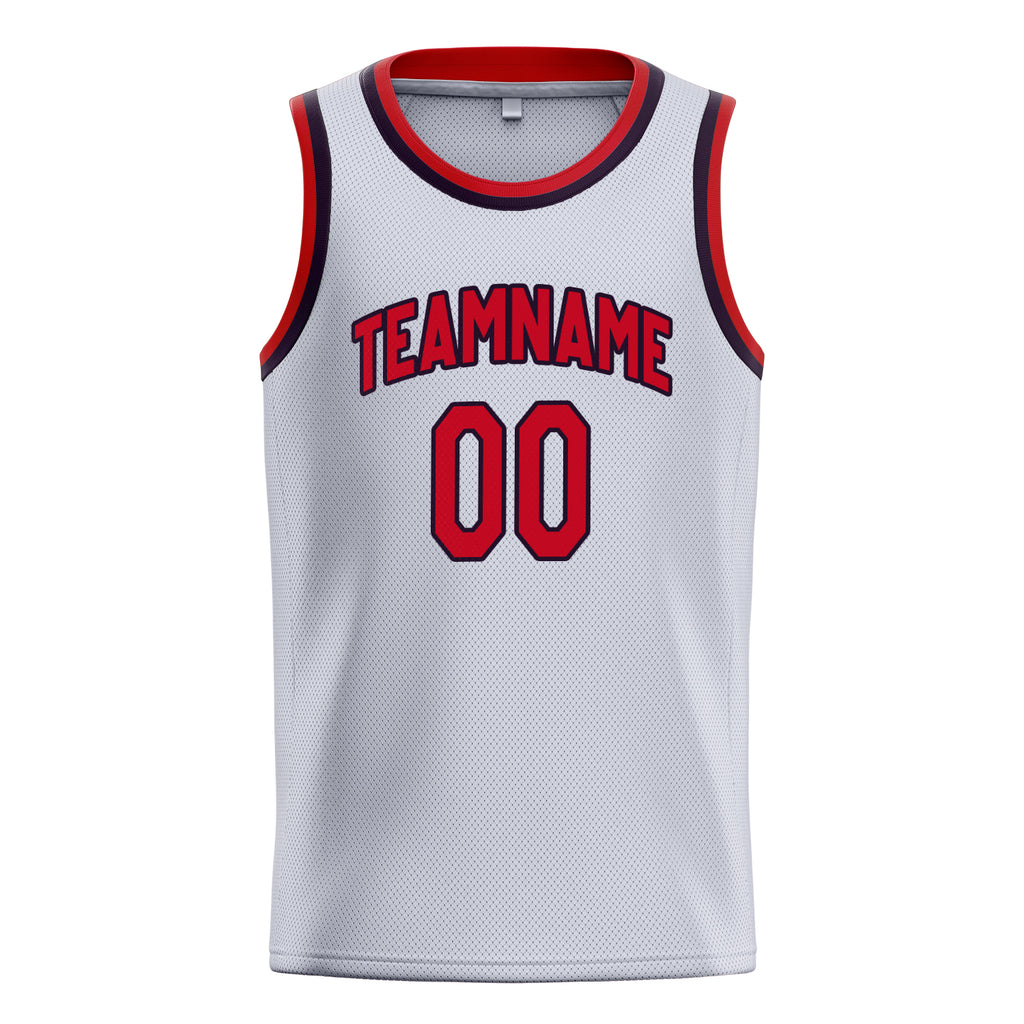Personalized White & Red Solid Color Basketball Jersey