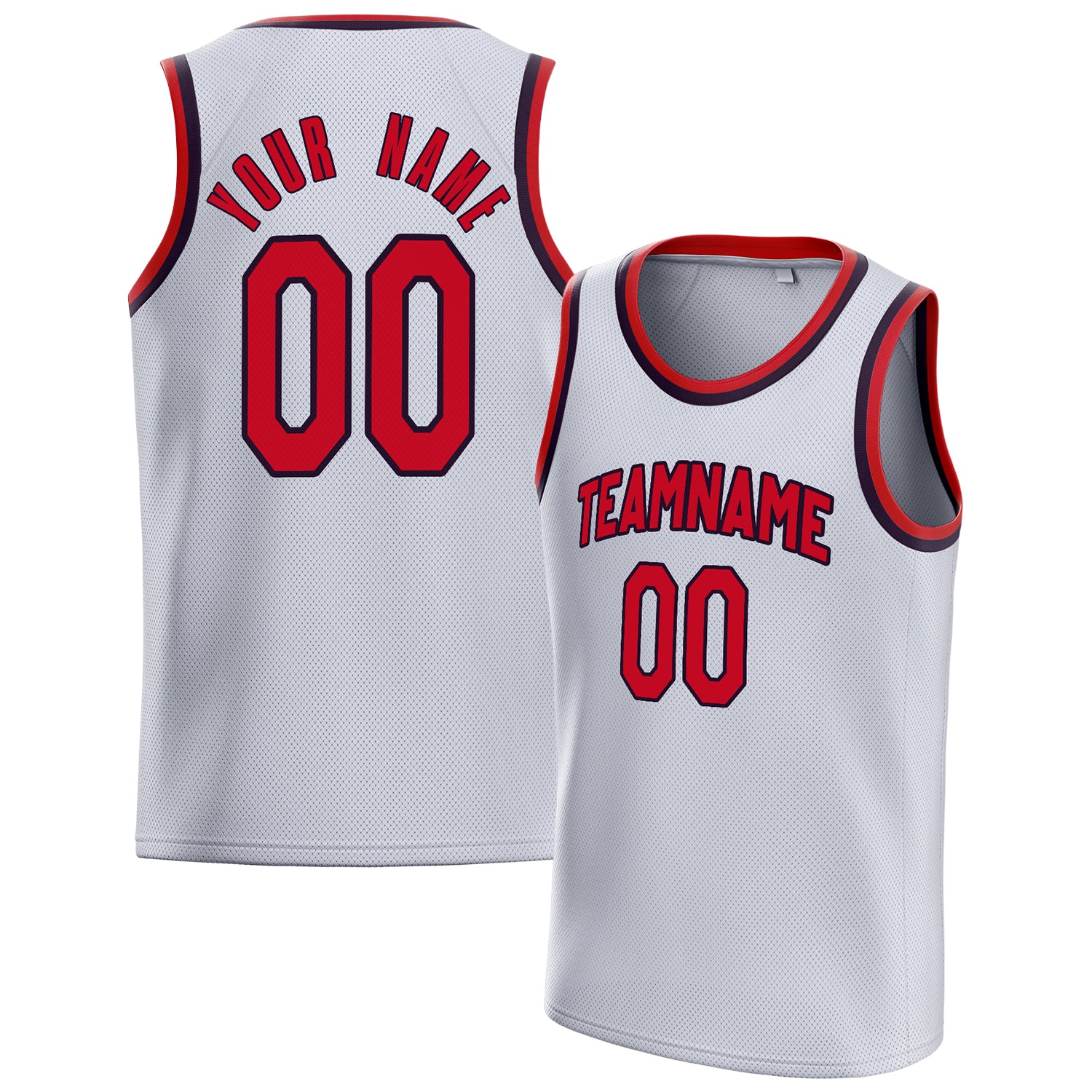 Personalized White & Red Solid Color Basketball Jersey