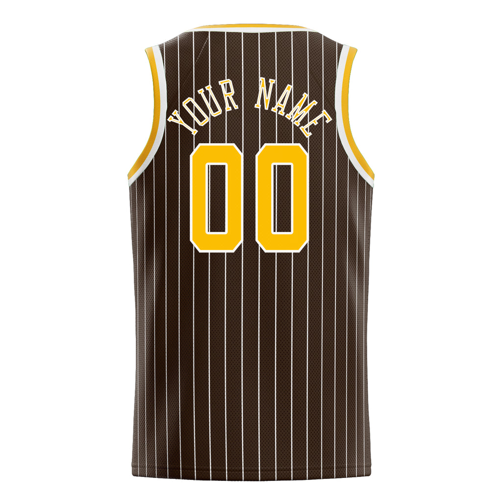 Personalized Brown & Gold White Pinstripe Basketball Jersey