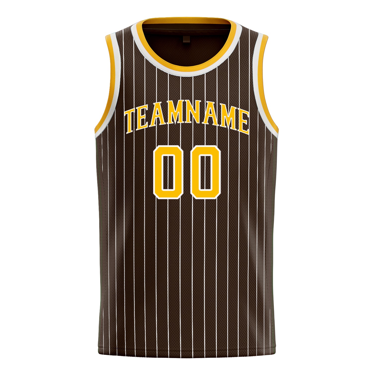 Personalized Brown & Gold White Pinstripe Basketball Jersey