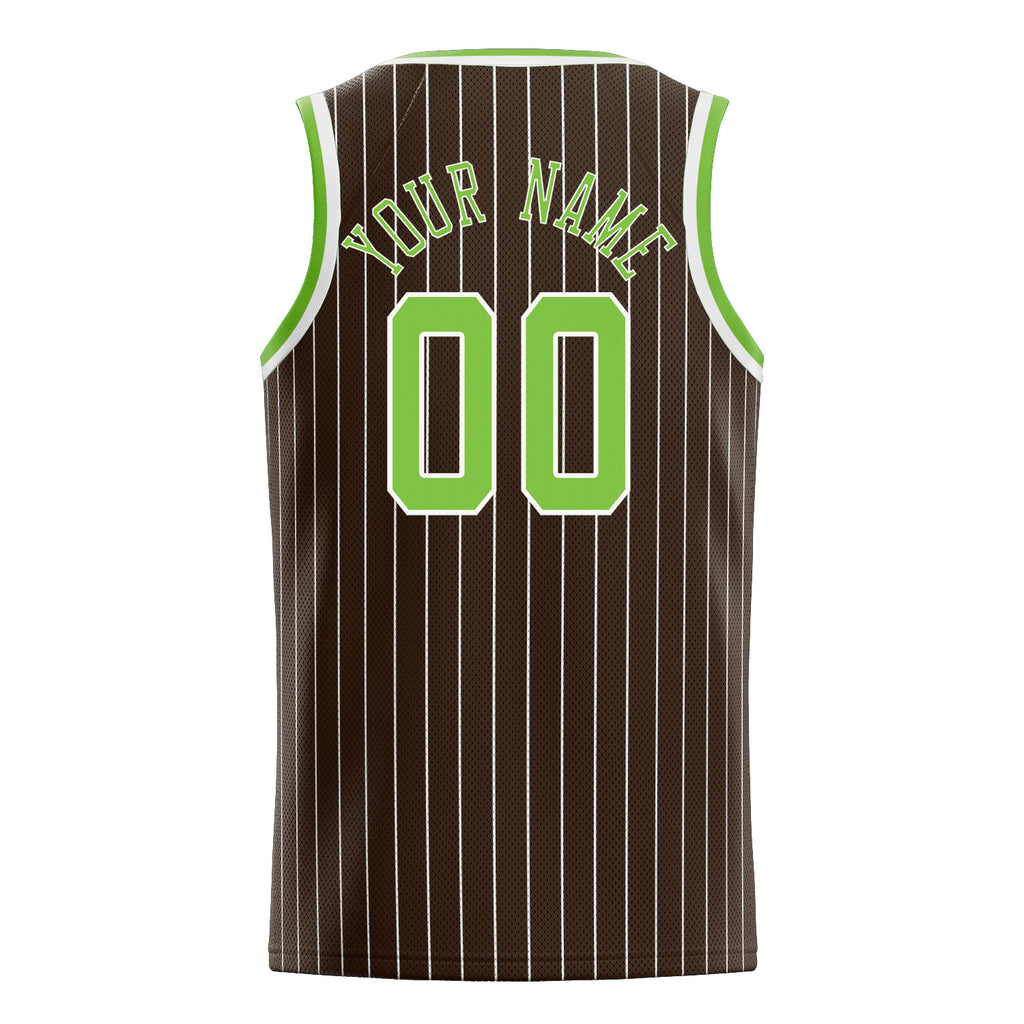 Personalized Brown & Neon Green White Pinstripe Basketball Jersey