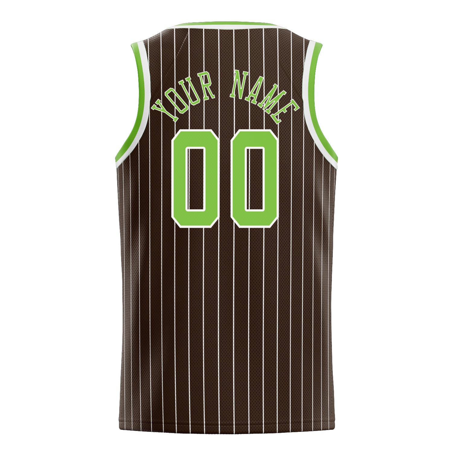 Personalized Brown & Neon Green White Pinstripe Basketball Jersey