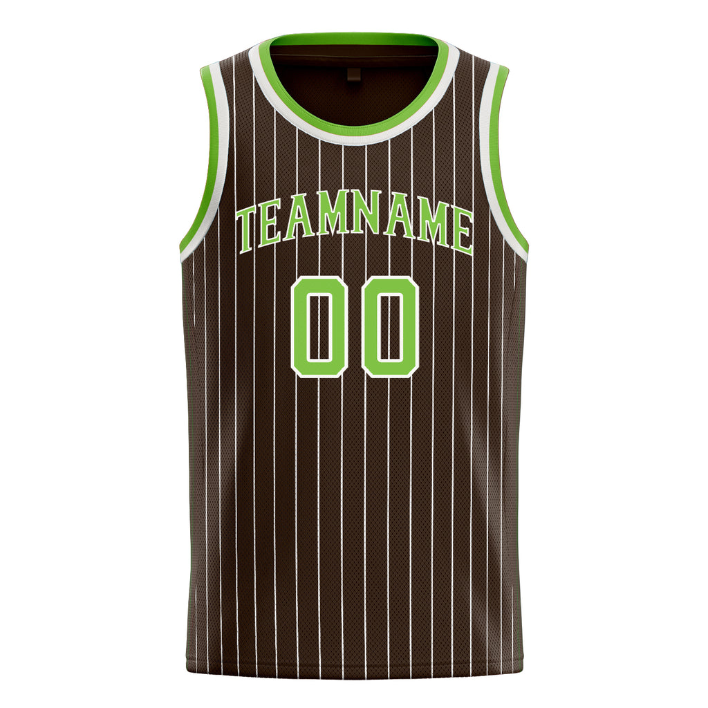 Personalized Brown & Neon Green White Pinstripe Basketball Jersey