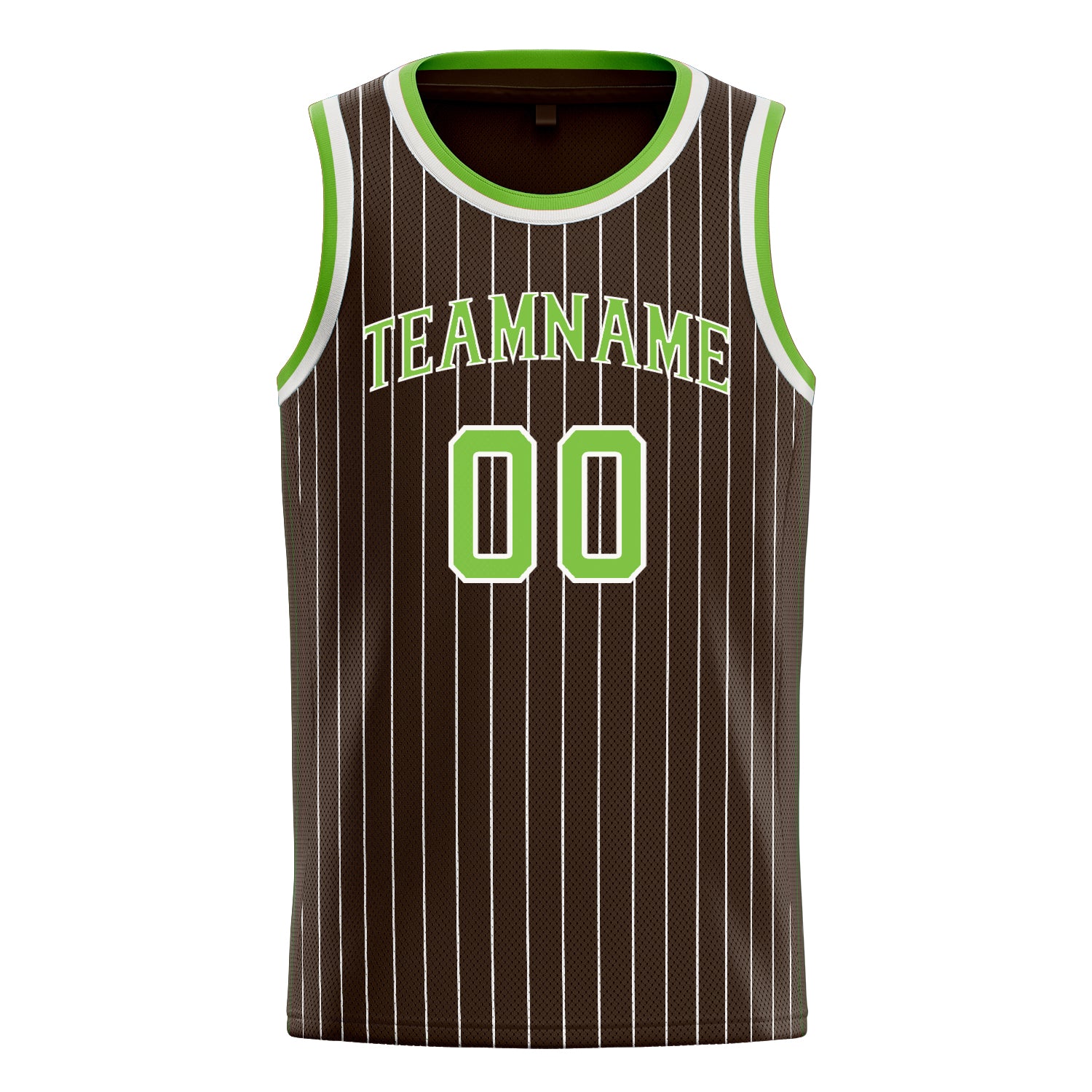 Personalized Brown & Neon Green White Pinstripe Basketball Jersey
