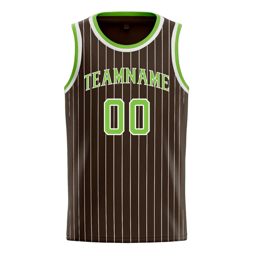 Personalized Brown & Neon Green White Pinstripe Basketball Jersey