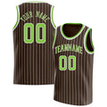 Personalized Brown & Neon Green White Pinstripe Basketball Jersey