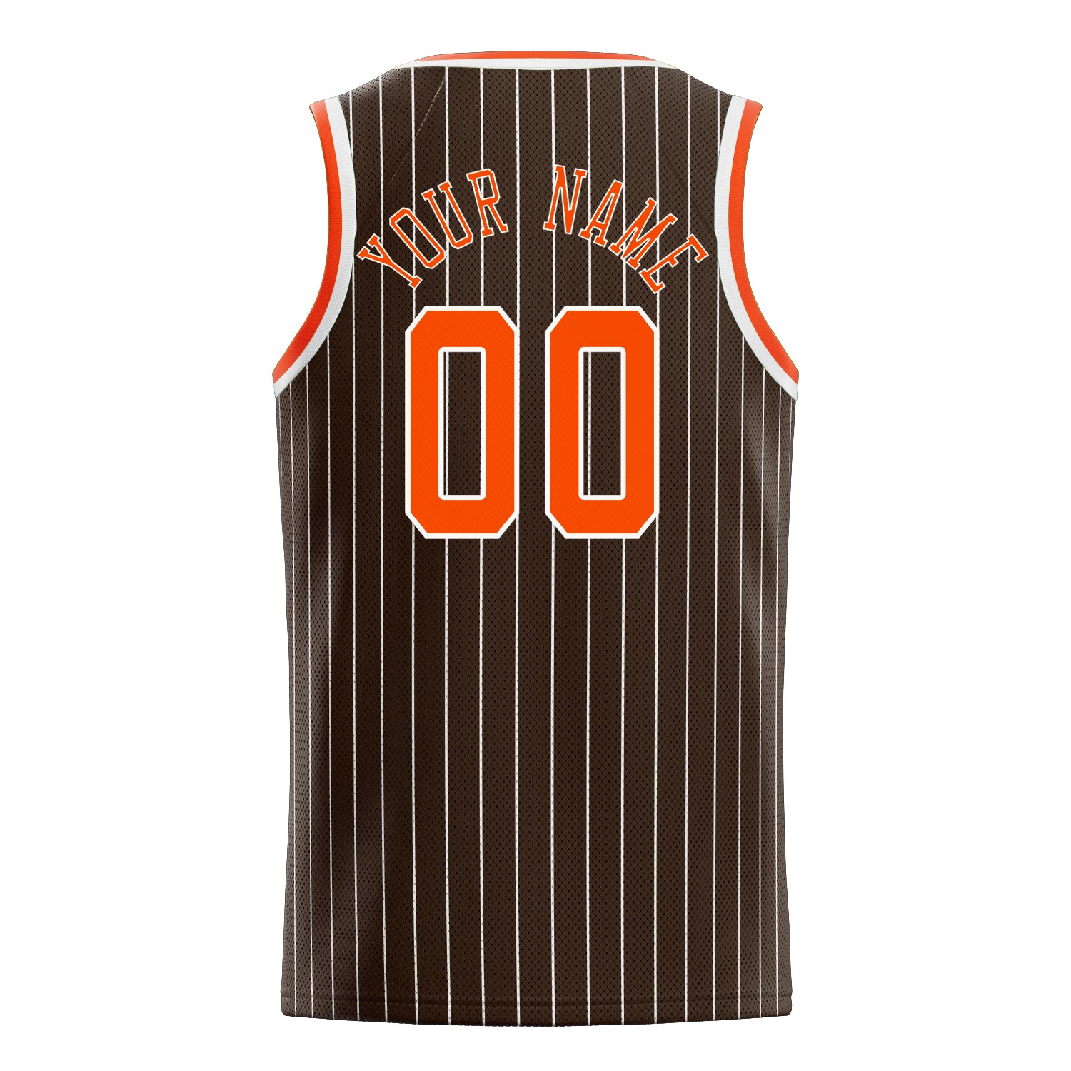 Personalized Brown & Orange White Pinstripe Basketball Jersey