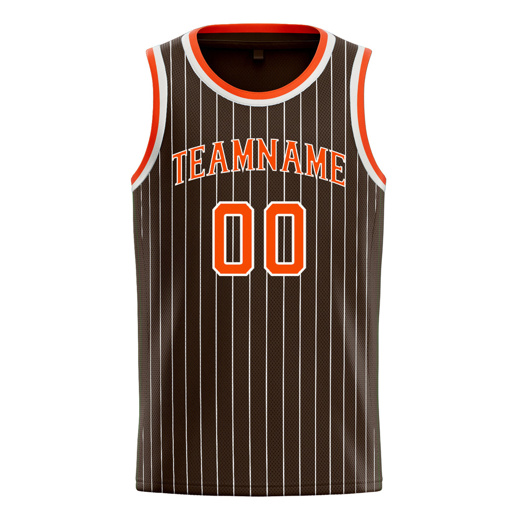 Personalized Brown & Orange White Pinstripe Basketball Jersey