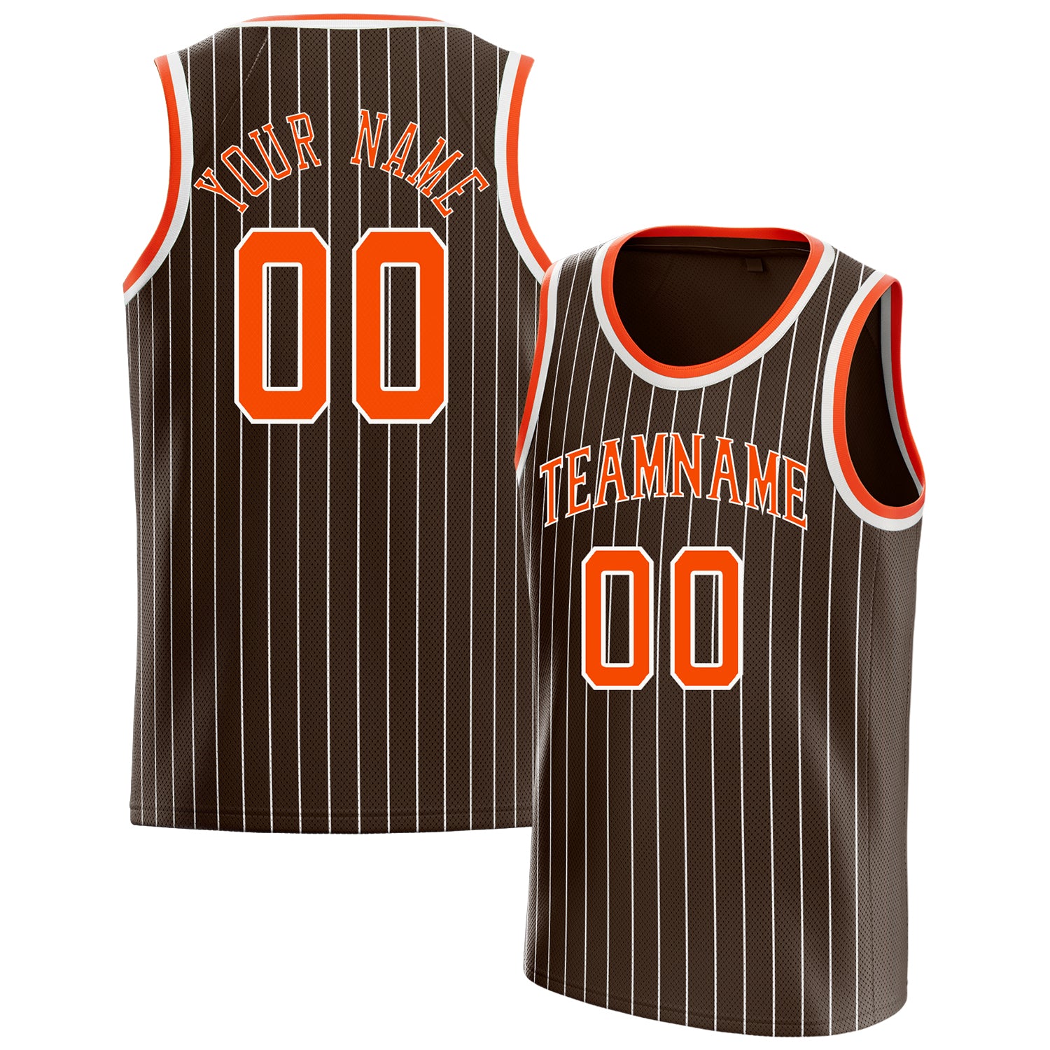 Personalized Brown & Orange White Pinstripe Basketball Jersey