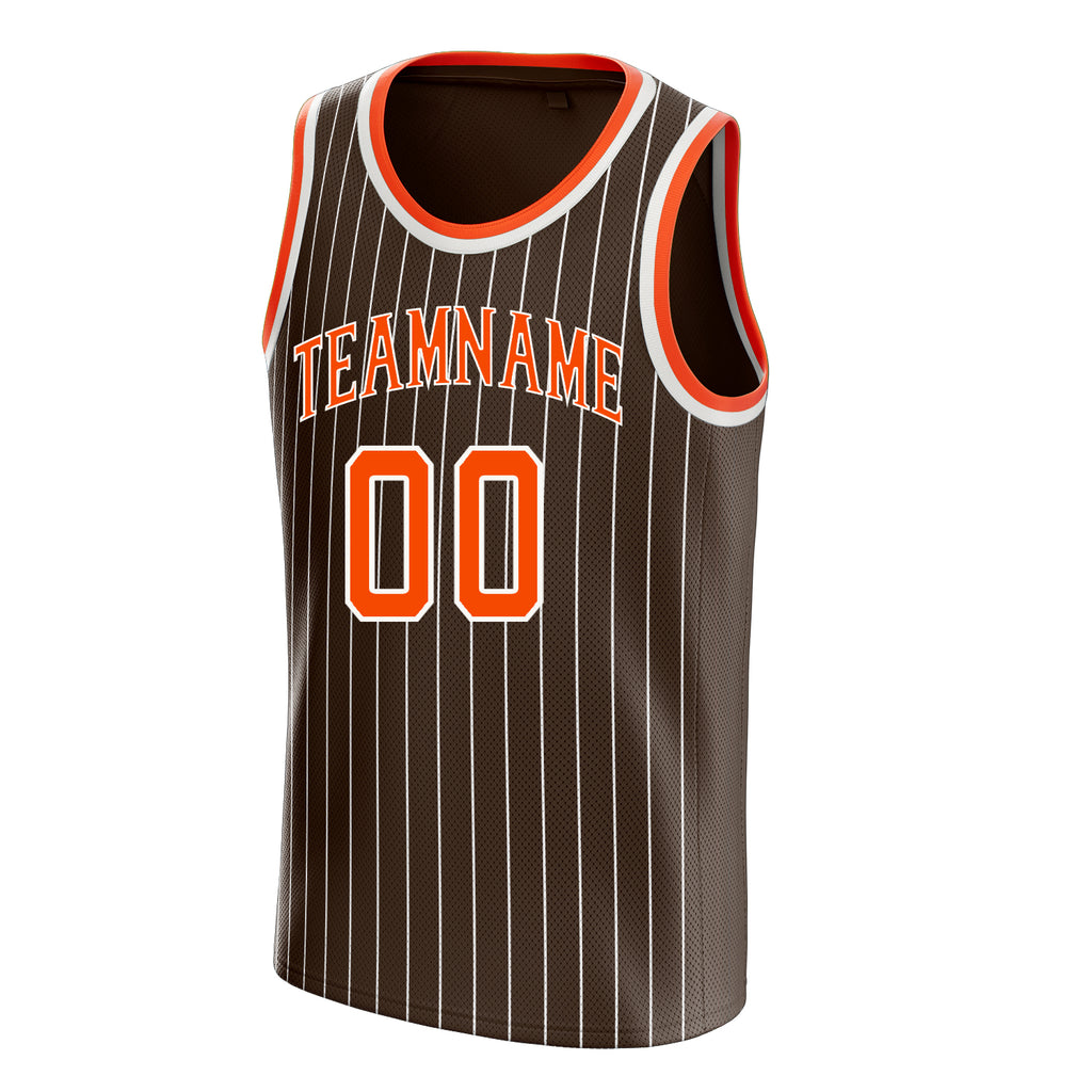 Personalized Brown & Orange White Pinstripe Basketball Jersey
