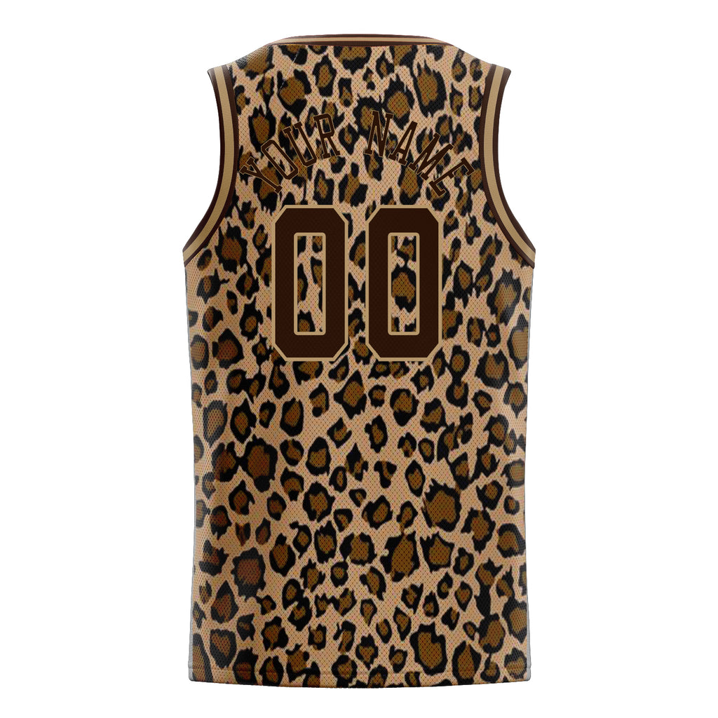 Personalized Brown & Old Gold Leopard Print Basketball Jersey