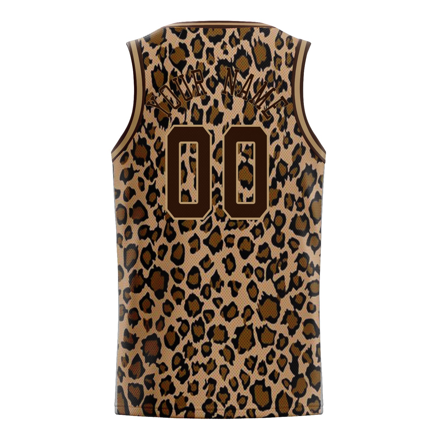 Personalized Brown & Old Gold Leopard Print Basketball Jersey