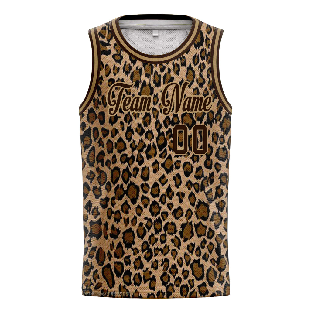 Personalized Brown & Old Gold Leopard Print Basketball Jersey