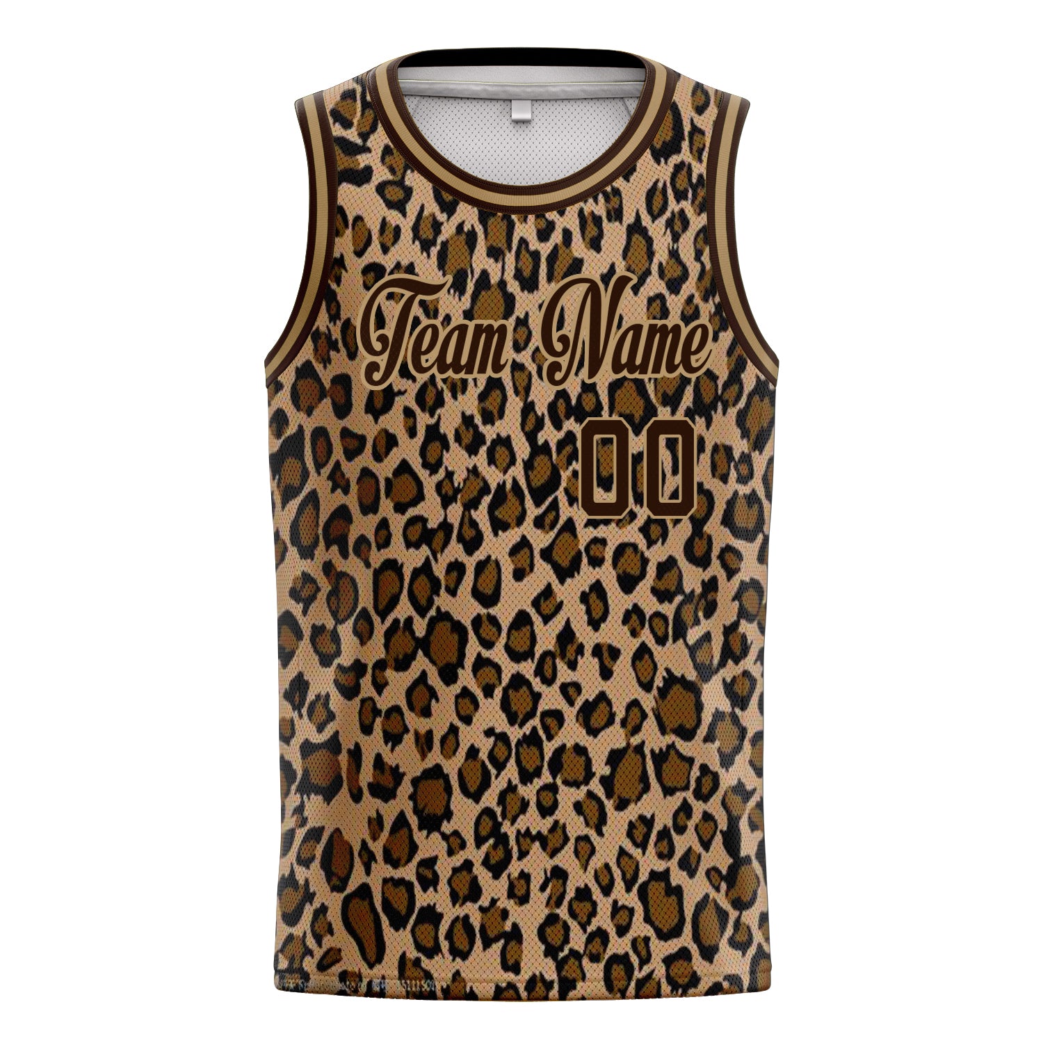 Personalized Brown & Old Gold Leopard Print Basketball Jersey