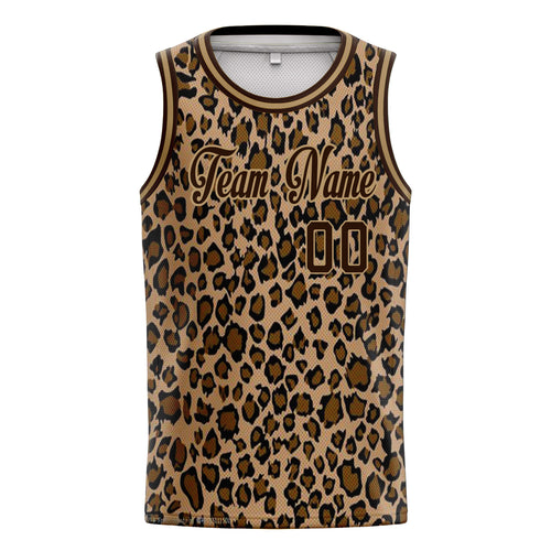 Personalized Brown & Old Gold Leopard Print Basketball Jersey