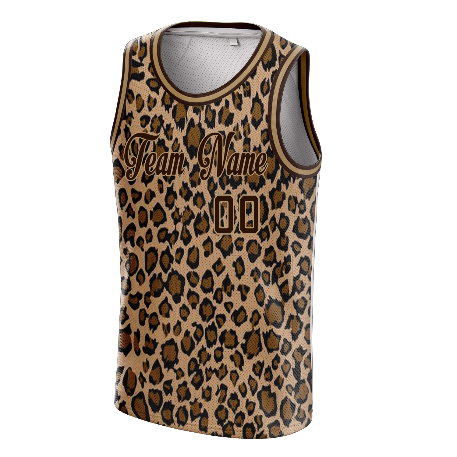 Personalized Brown & Old Gold Leopard Print Basketball Jersey