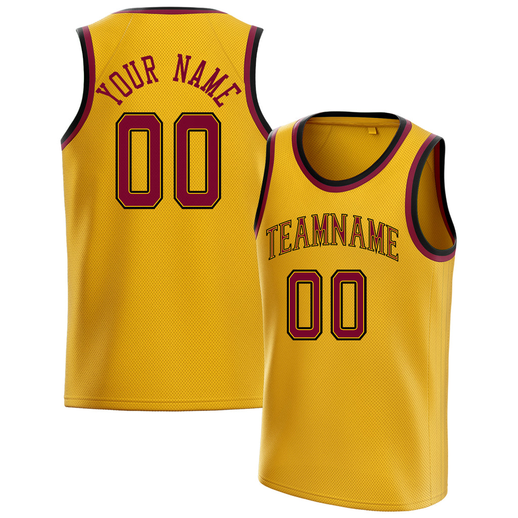 Personalized Gold & Maroon Solid Color Basketball Jersey