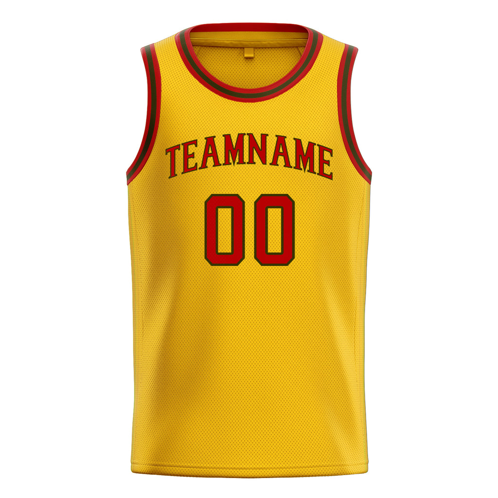 Personalized Gold & Red Solid Color Basketball Jersey