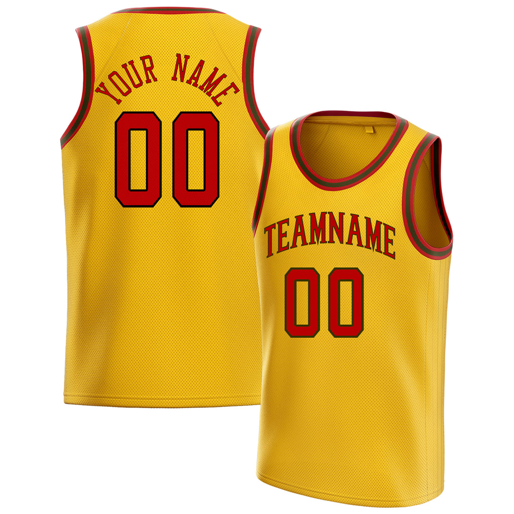 Personalized Gold & Red Solid Color Basketball Jersey