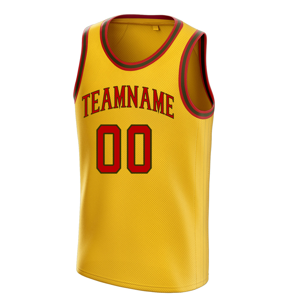 Personalized Gold & Red Solid Color Basketball Jersey