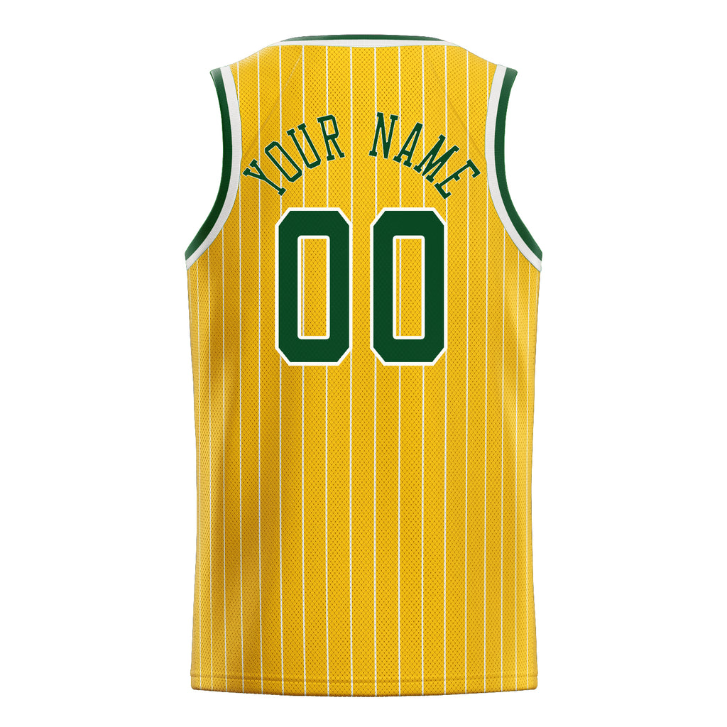 Personalized Gold & Kelly Green White Pinstripe Basketball Jersey