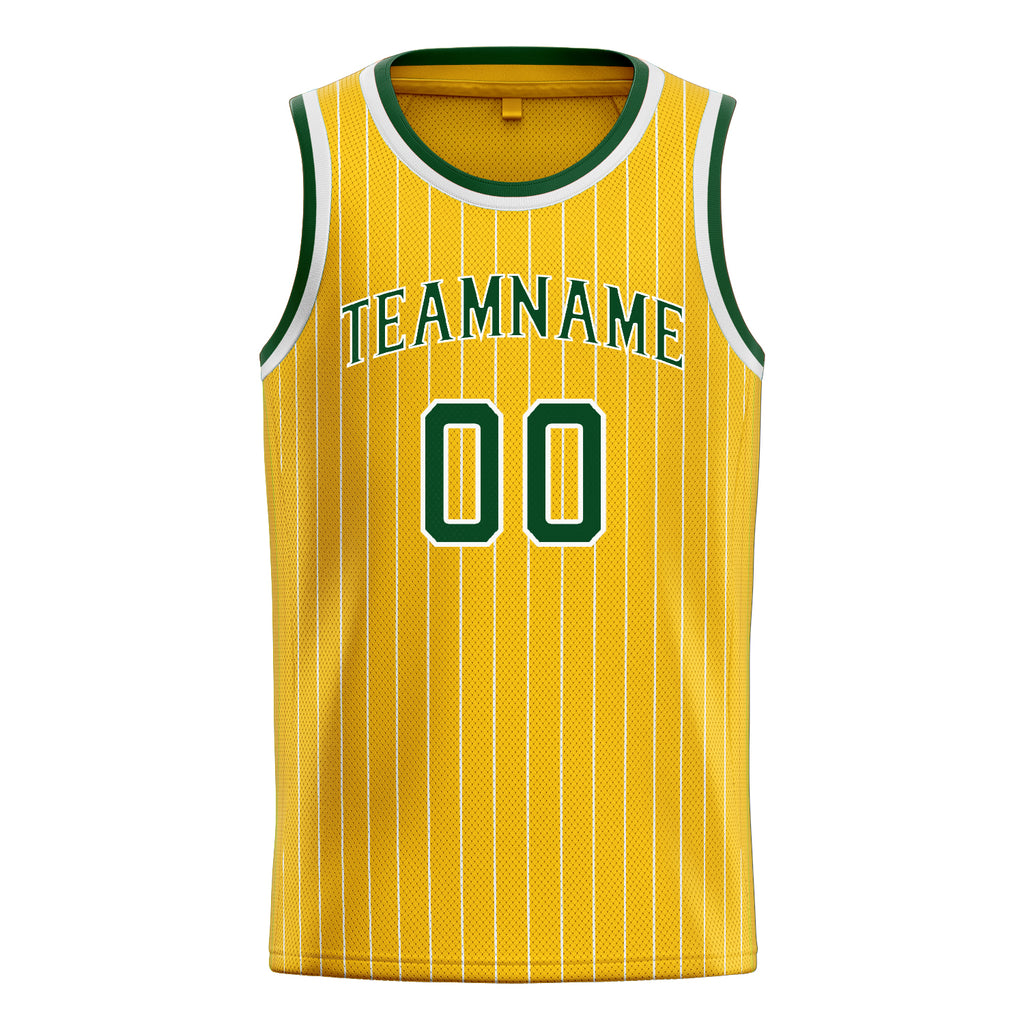 Personalized Gold & Kelly Green White Pinstripe Basketball Jersey