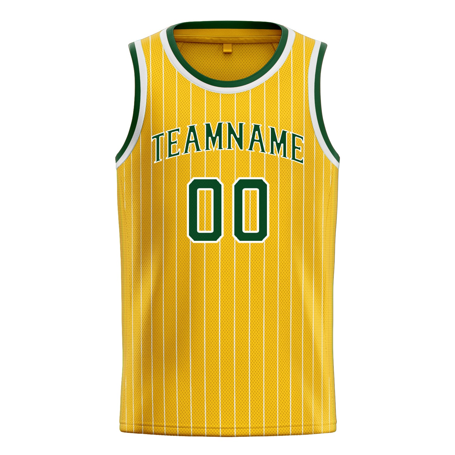 Personalized Gold & Kelly Green White Pinstripe Basketball Jersey
