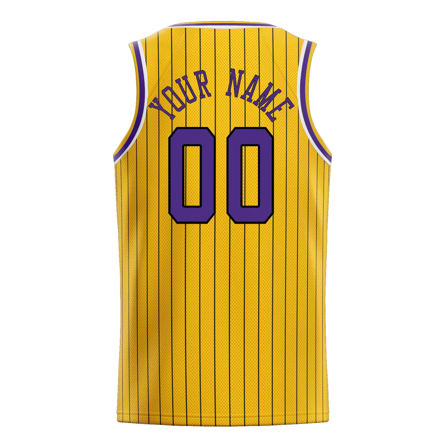 Personalized Gold & Purple Black Pinstripe Basketball Jersey