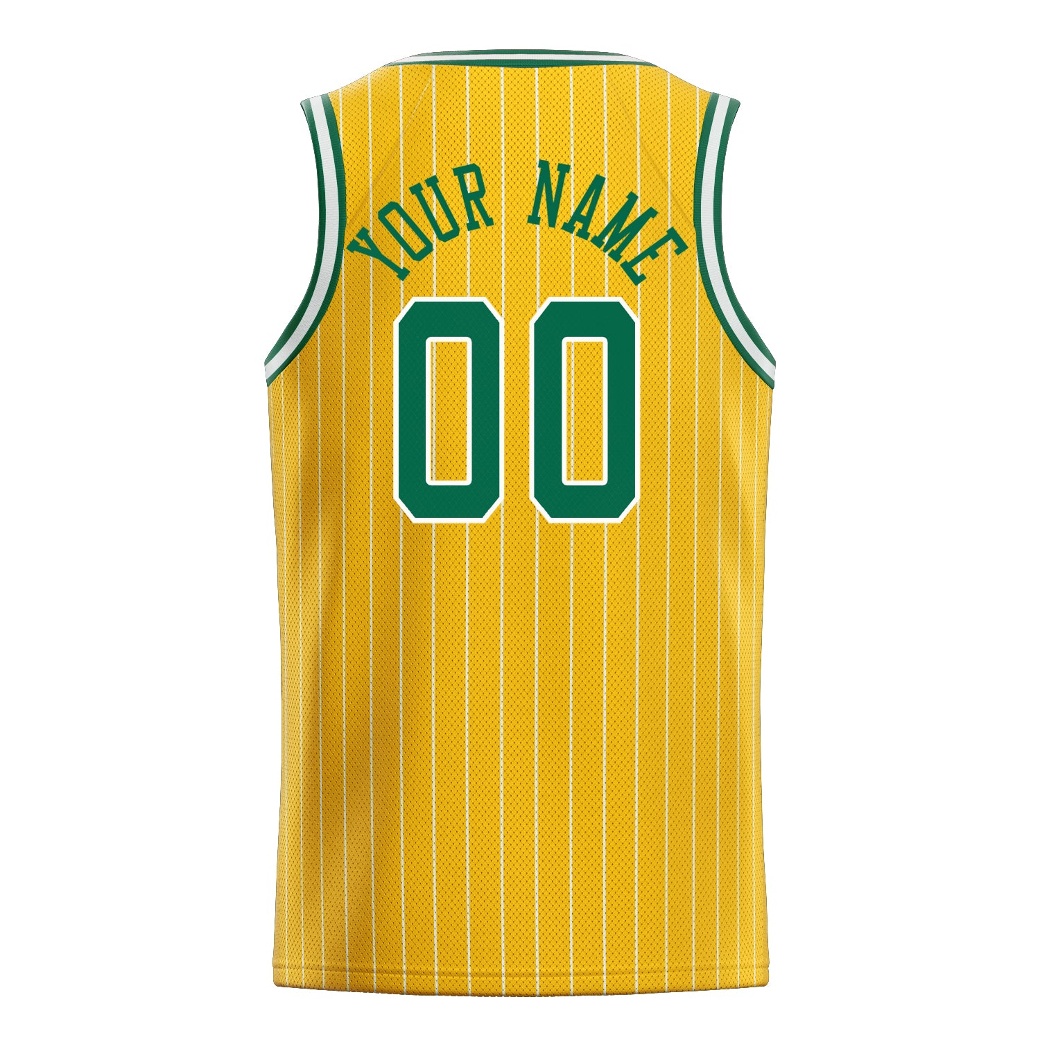 Personalized Gold & Kelly Green White Pinstripe Basketball Jersey