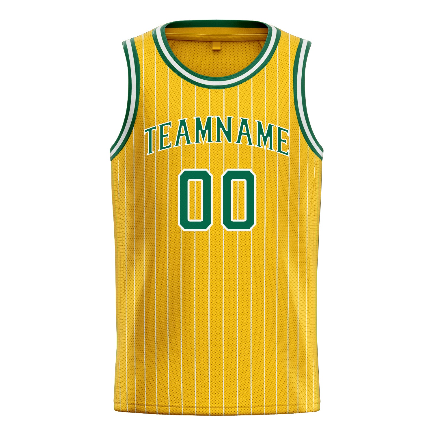 Personalized Gold & Kelly Green White Pinstripe Basketball Jersey