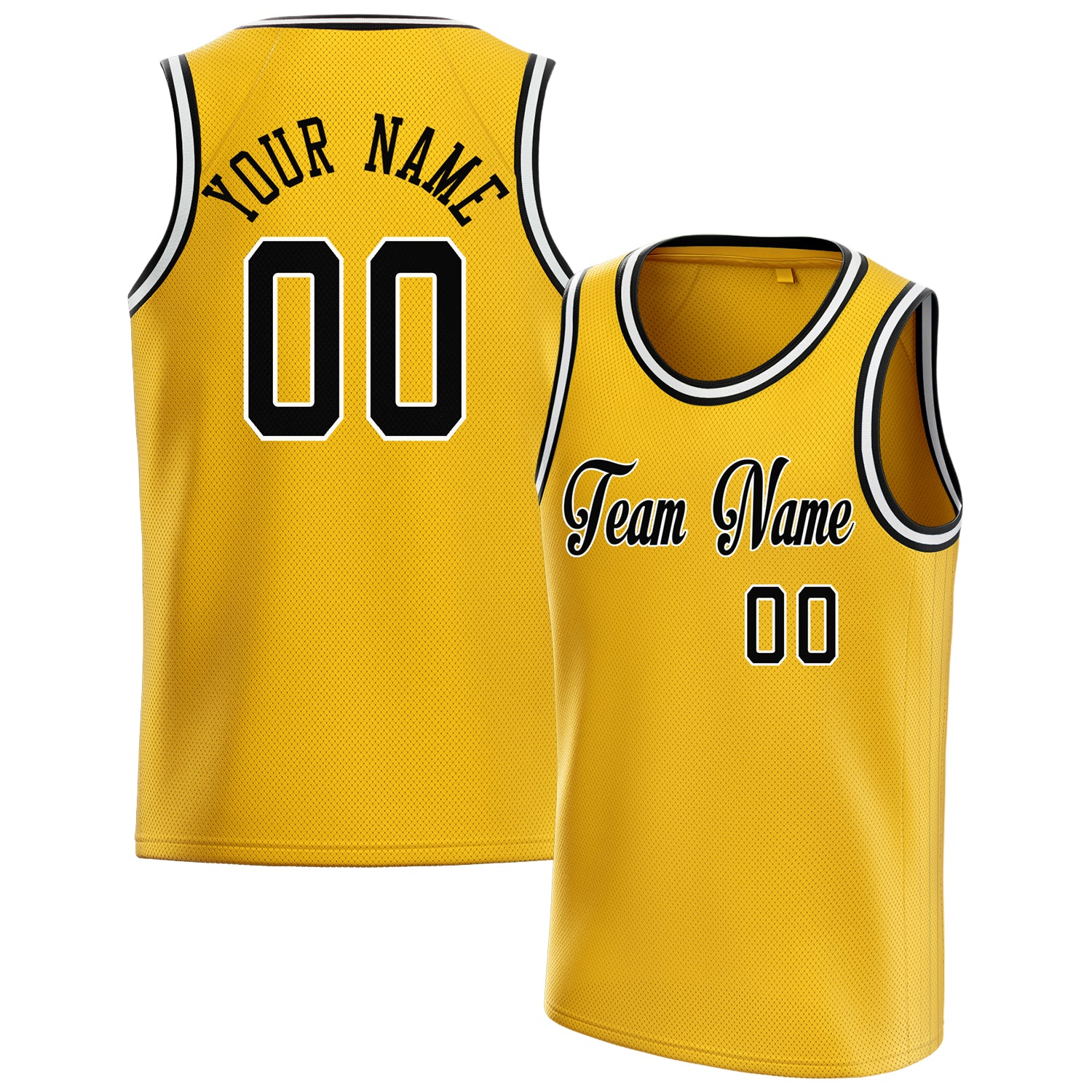 Personalized Gold & Black Solid Color Basketball Jersey