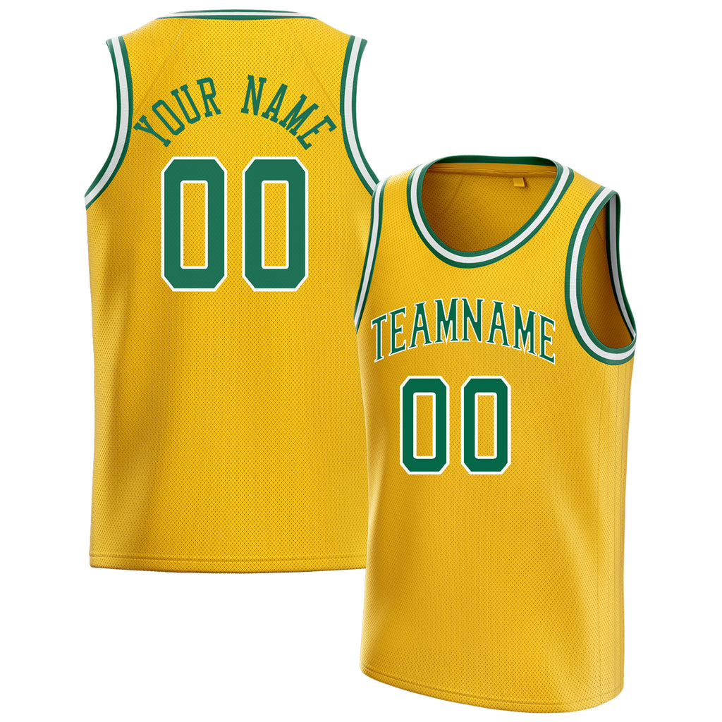 Personalized Gold & Kelly Green Solid Color Basketball Jersey