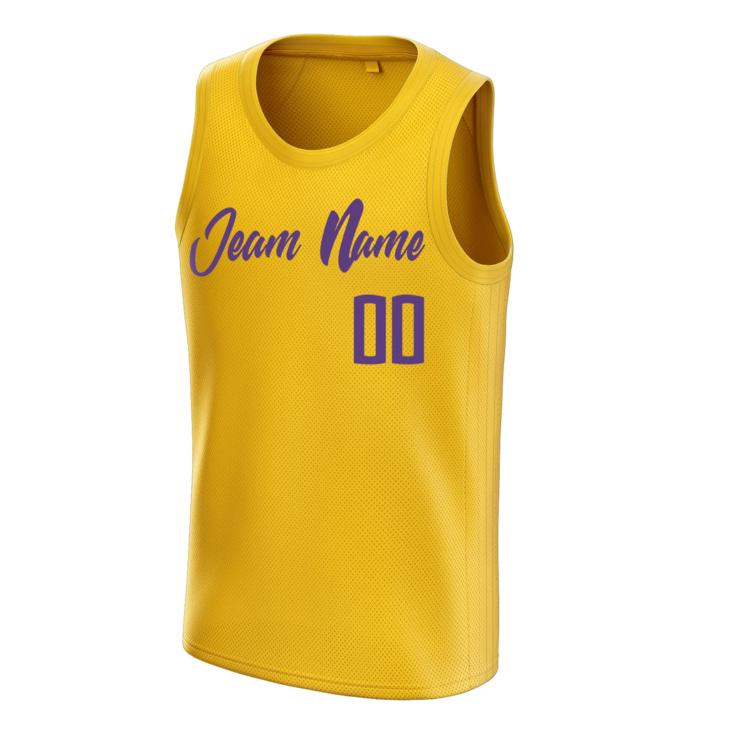 Personalized Gold & Purple Solid Color Basketball Jersey