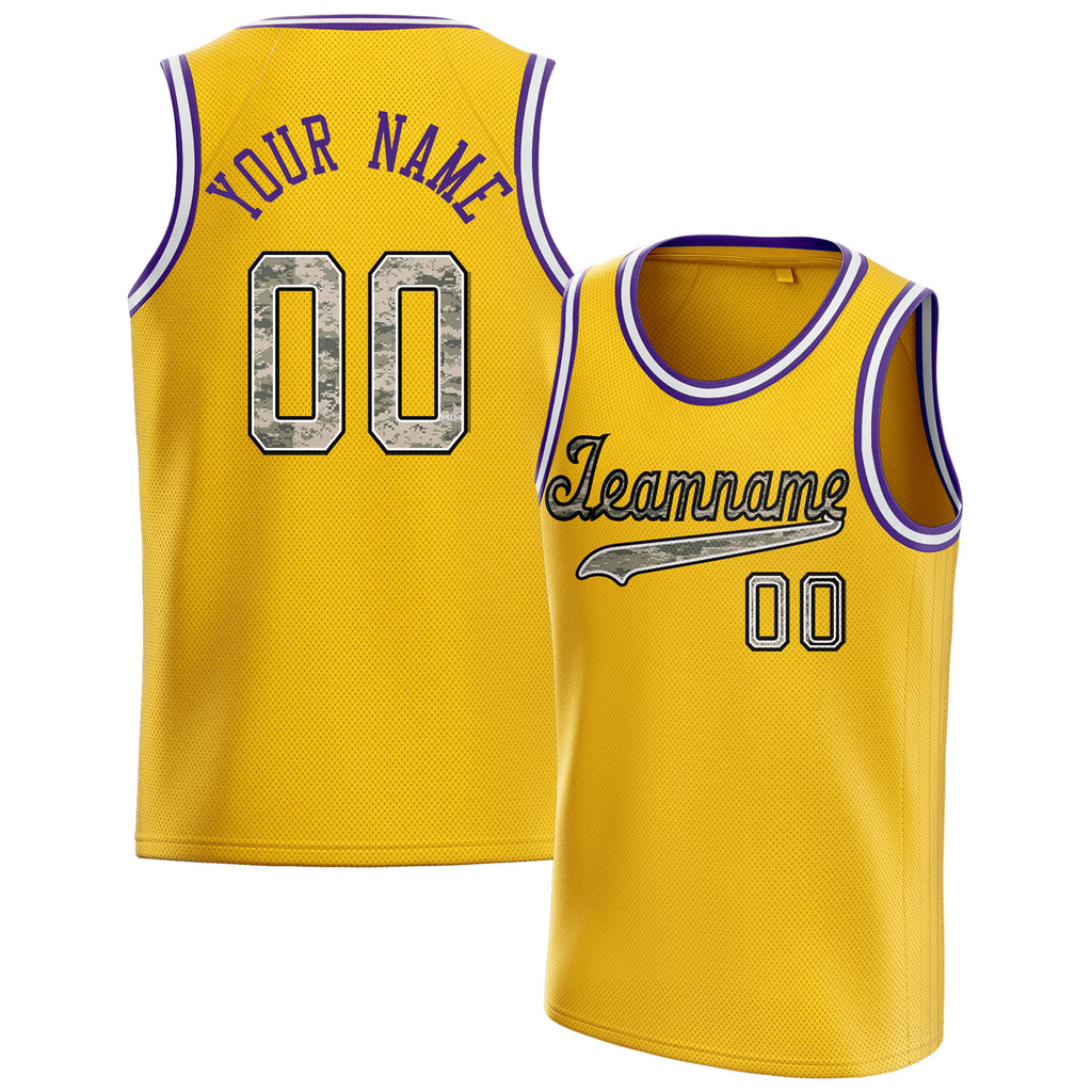 Personalized Gold & Camo Solid Color Basketball Jersey