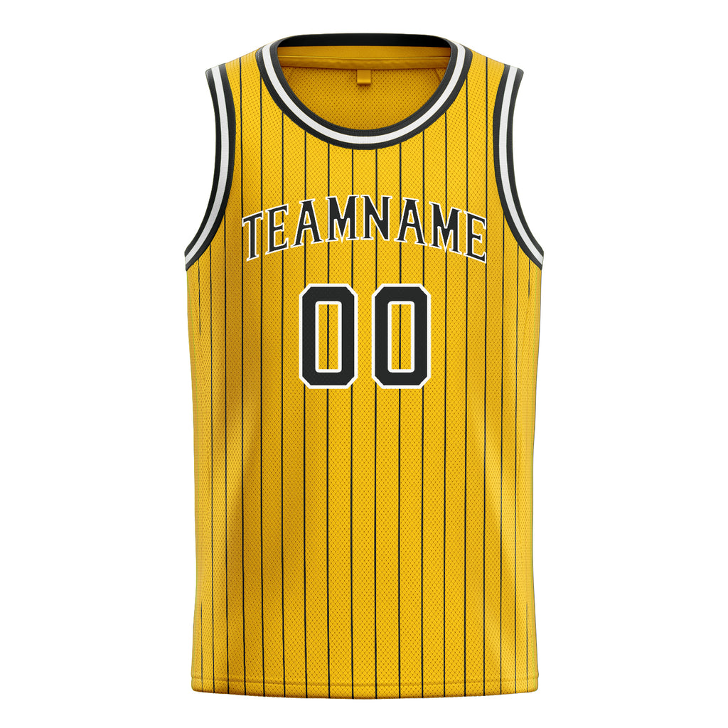 Personalized Gold & Black Pinstripe Basketball Jersey