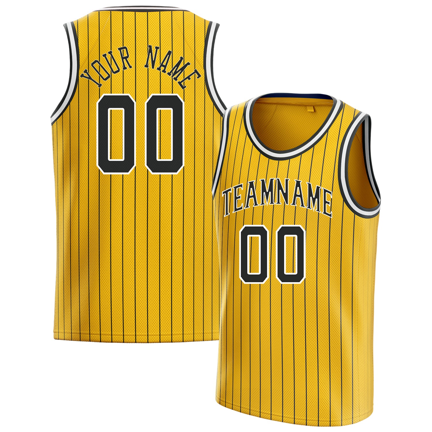 Personalized Gold & Black Pinstripe Basketball Jersey