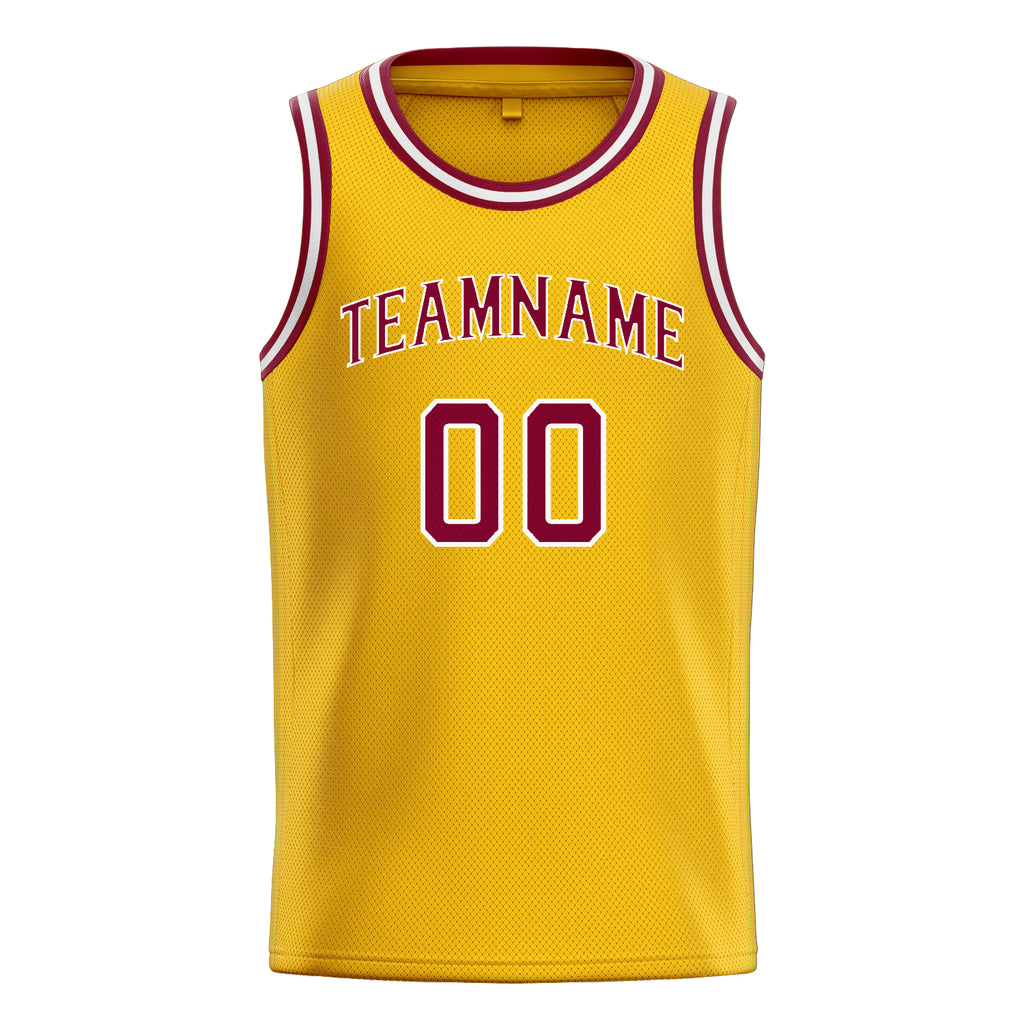 Personalized Gold & Red Solid Color Basketball Jersey