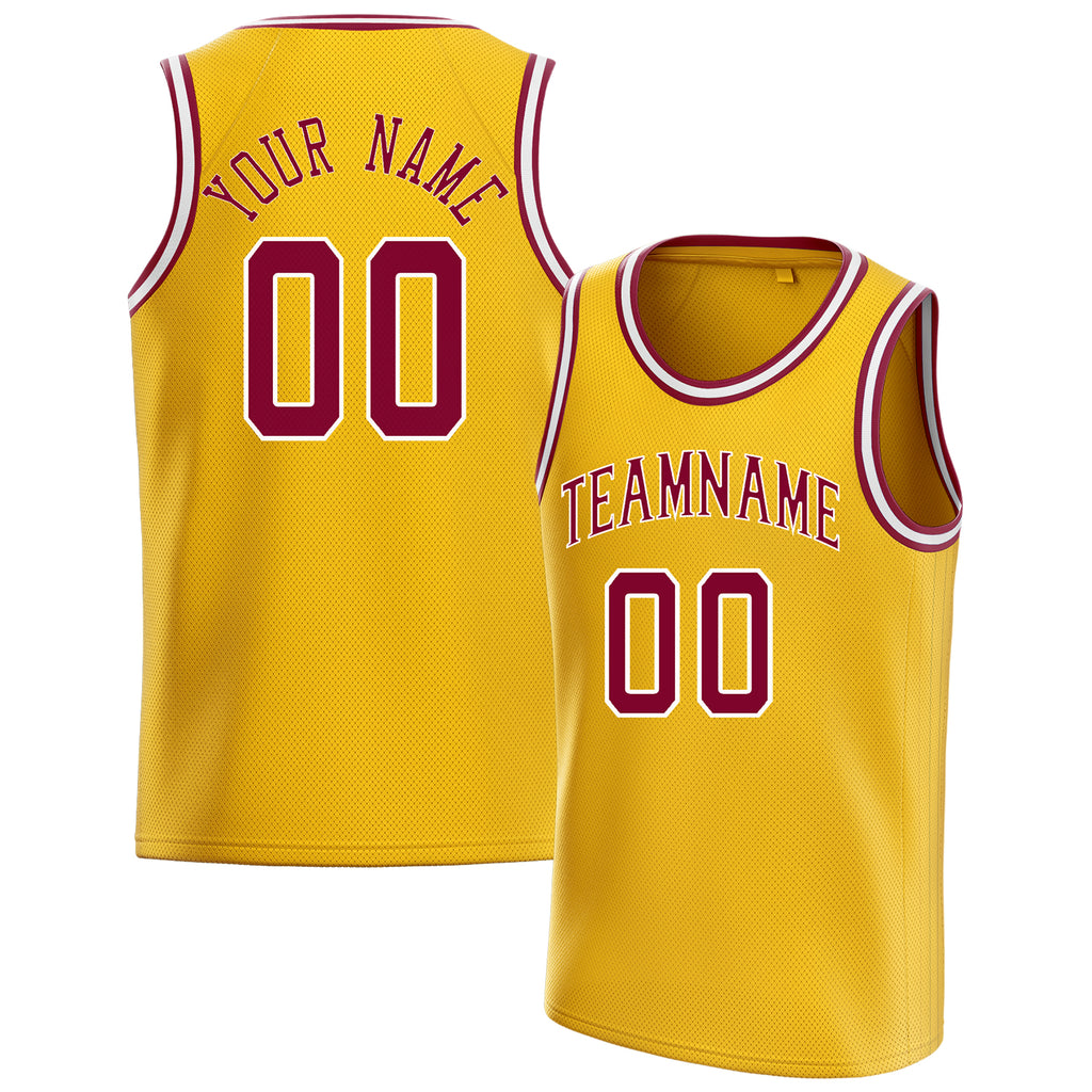 Personalized Gold & Red Solid Color Basketball Jersey