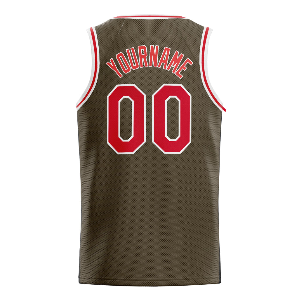 Personalized Olive & Red Solid Color Basketball Jersey