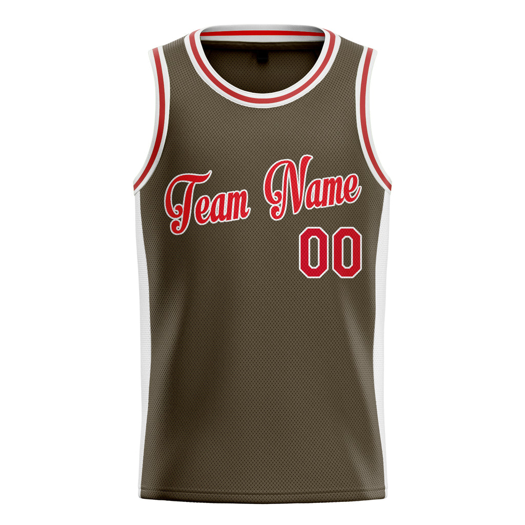 Personalized Olive & Red Solid Color Basketball Jersey