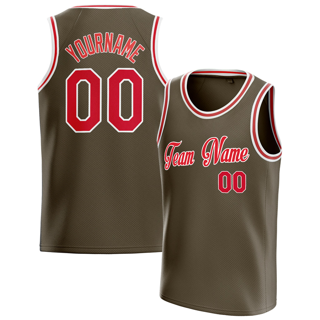 Personalized Olive & Red Solid Color Basketball Jersey